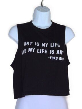 Lyrix Yoko Ono Sleeveless Crop Top Tee Black "ART IS MY LIFE & MY LIFE IS ART" M